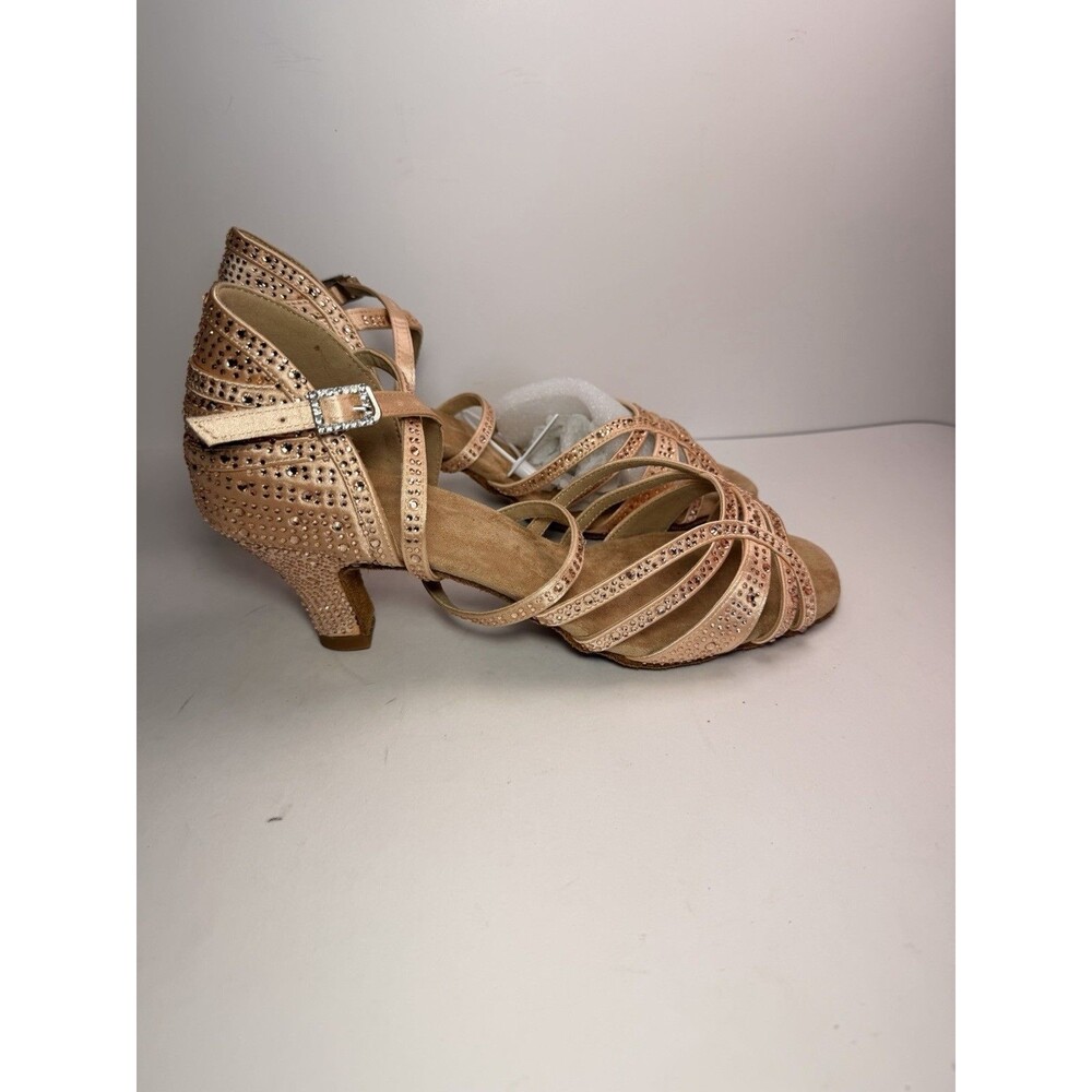 Danceandsway Women's Sz 9.5 Light Brown Rhinestone Latin Dance Shoes Cuban Heel